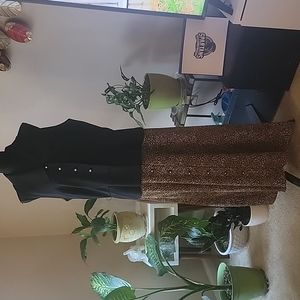 Danny & Nicole Peplum Floor Dress Women's 16 Black Leopard Print Short Sleeve